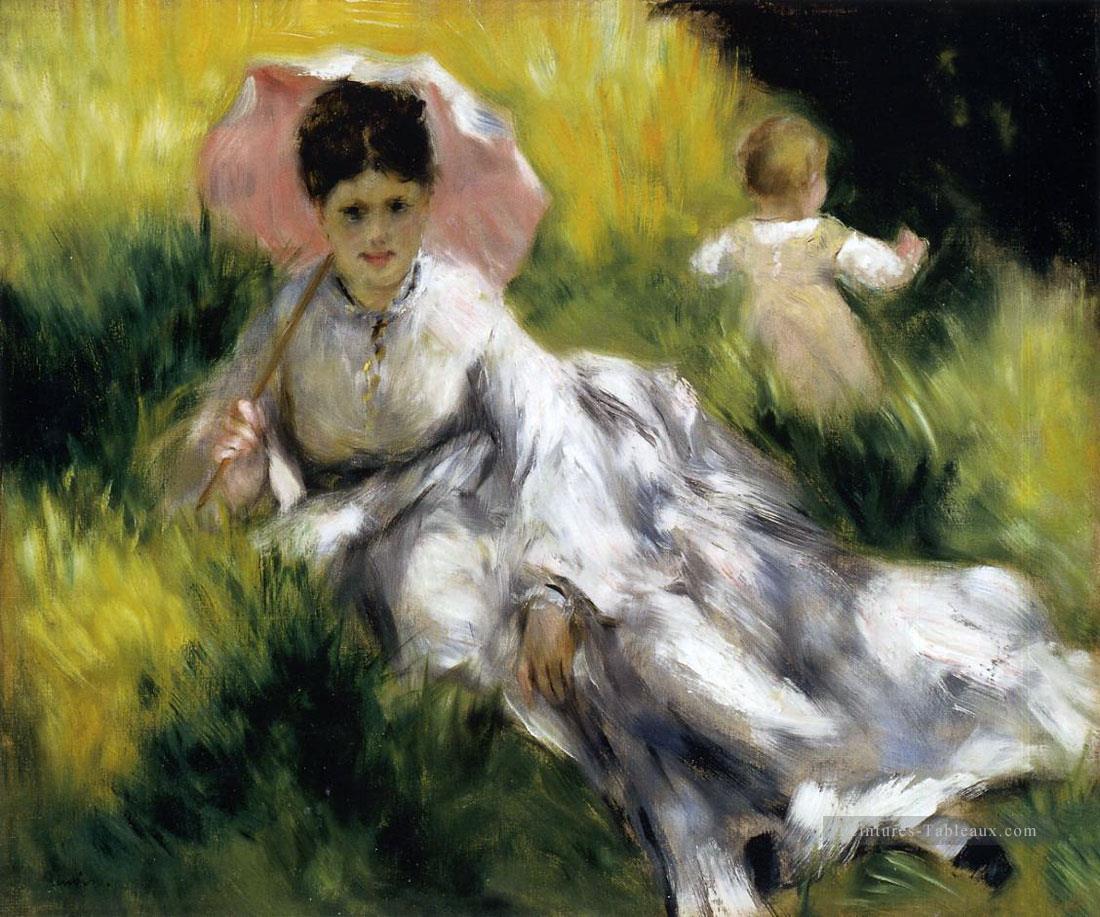 femme avec un parasol Pierre Auguste Renoir Peintures à l'huile